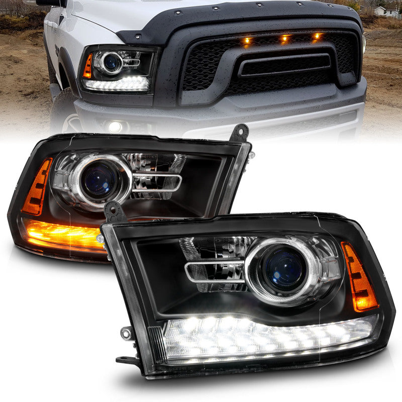 ANZO 09-18 Dodge Ram 1500/2500/3500 LED Plank Style Headlights Switchback + Sequential - Matte Black ANZO Headlights  AXOPROS