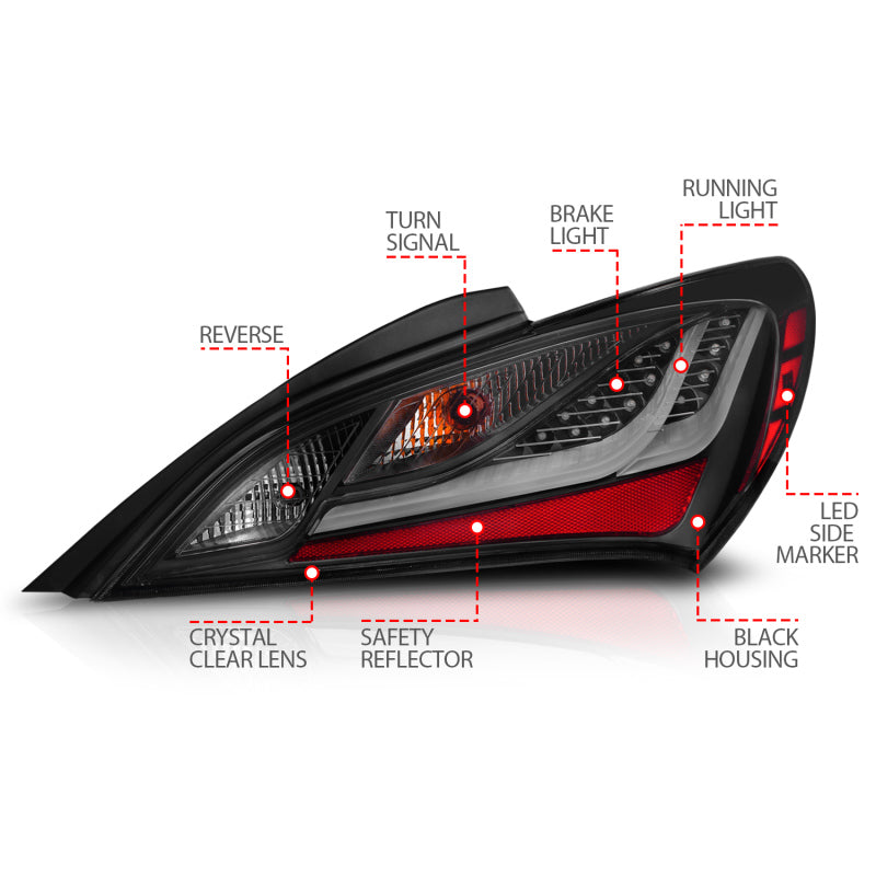 ANZO 10-13 Hyundai Genesis 2DR LED Taillights Smoke ANZO Tail Lights  AXOPROS
