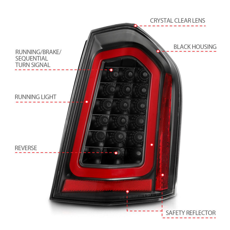 ANZO 11-14 Chrysler 300 LED Taillights Black w/ Sequential ANZO Tail Lights  AXOPROS