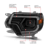 ANZO 12-15 Toyota Tacoma Projector Headlights - w/ Light Bar Switchback Black Housing ANZO Headlights  AXOPROS