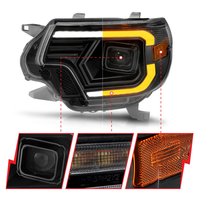 ANZO 12-15 Toyota Tacoma Projector Headlights - w/ Light Bar Switchback Black Housing ANZO Headlights  AXOPROS