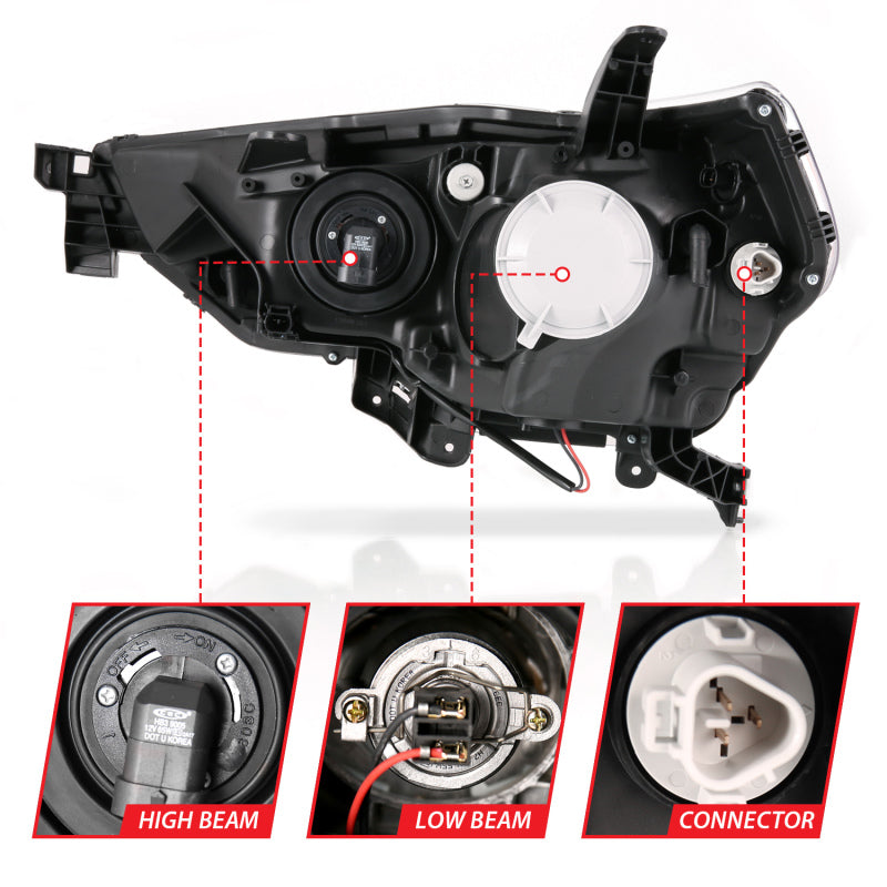 ANZO 14-18 Toyota 4 Runner Plank Style Projector Headlights Black w/ Amber ANZO Headlights  AXOPROS