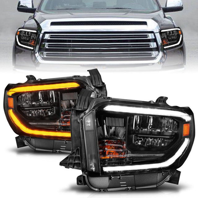 ANZO 14-21 Toyota Tundra (OE Halogen w/LED DRL) LED Crystal Headlights w/ Switchback &amp; DRL - Blk ANZO Headlights  AXOPROS