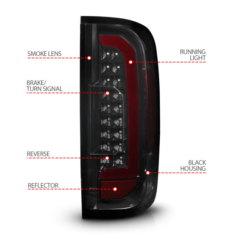 ANZO 15-21 GMC Canyon Full LED Tail Lights w/ Red Lightbar Black Housing Smoke Lens ANZO Tail Lights  AXOPROS