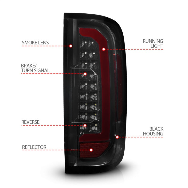 ANZO 15-21 GMC Canyon Full LED Tail Lights w/ Red Lightbar Black Housing Smoke Lens ANZO Tail Lights  AXOPROS
