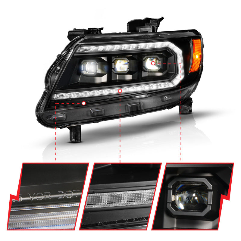 ANZO 15-22 Chevy Colorado Blk Housing Full LED DRL Projector Headlight w/ Sequential Light Bar ANZO Headlights  AXOPROS