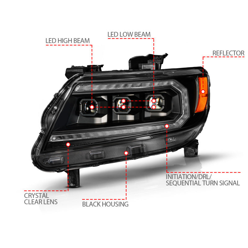 ANZO 15-22 Chevy Colorado Blk Housing Full LED DRL Projector Headlight w/ Sequential Light Bar ANZO Headlights  AXOPROS