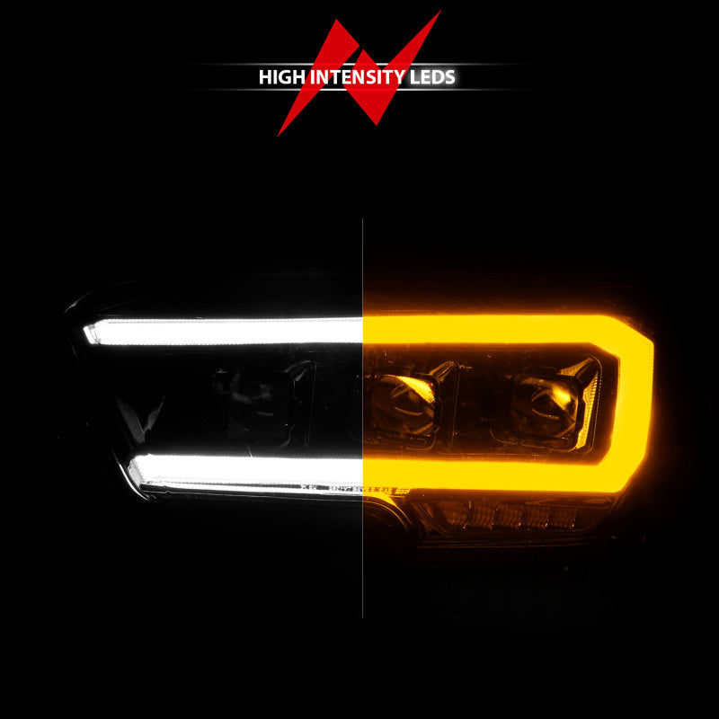 ANZO 16-22 Toyota Tacoma LED Projector Headlights w/ Light Bar Sequential Black Housing w/Initiation ANZO Headlights  AXOPROS
