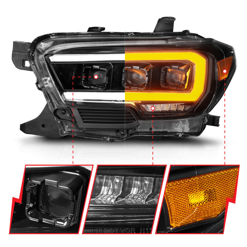 ANZO 16-22 Toyota Tacoma SR/SR5 ONLY Full LED Proj Headlights w/Light Bar Seq. Blk w/Initiation Lgt ANZO Headlights  AXOPROS