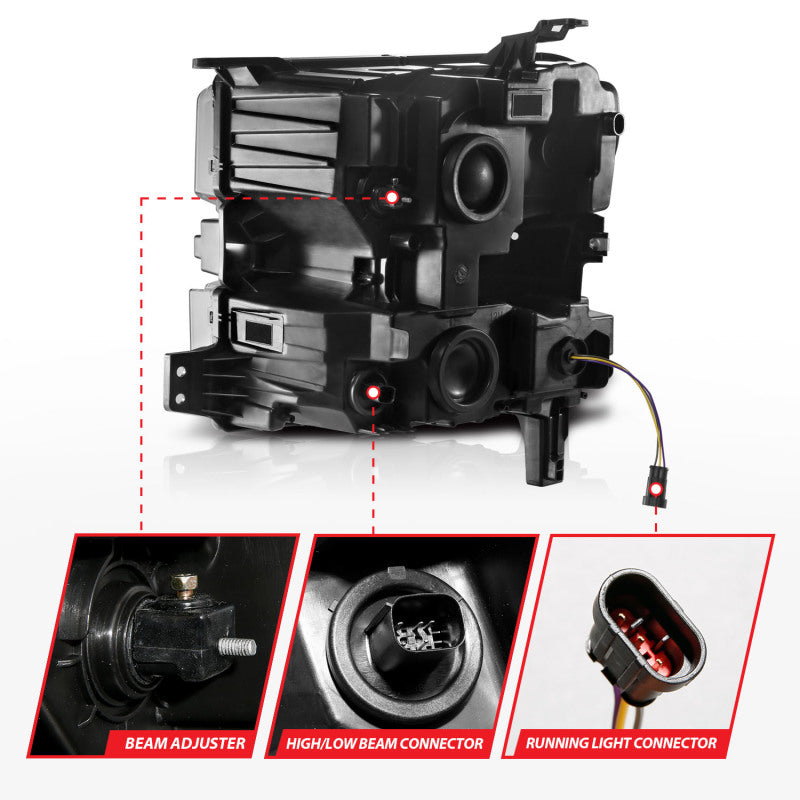 ANZO 19-22 Chevrolet Silverado 1500 LED Proj HL w/Lgt Bar SwBk Seq. Blk w/In. Light - Passenger Side ANZO Headlights  AXOPROS