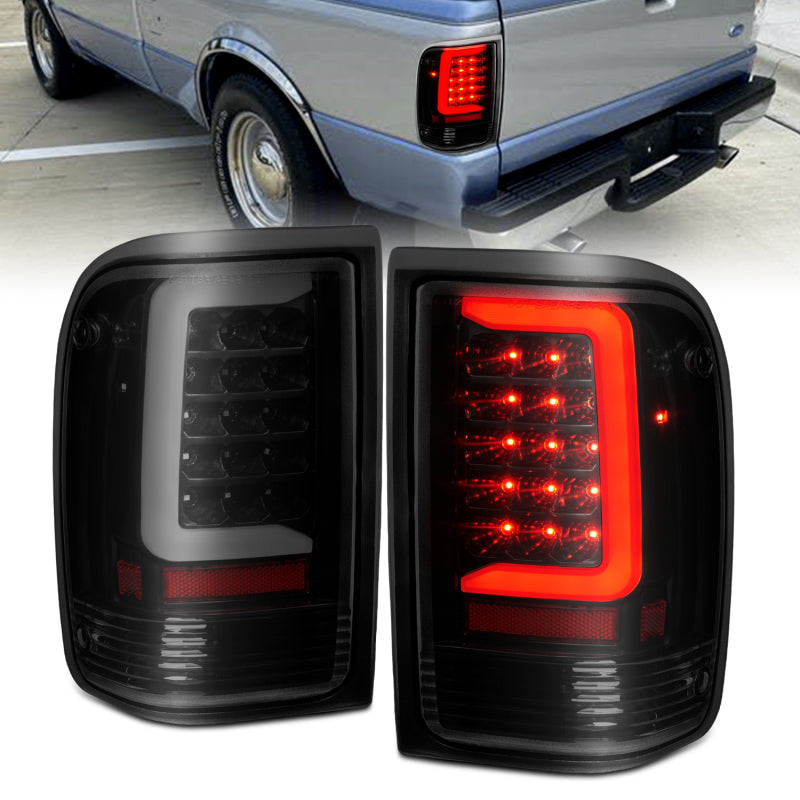 ANZO 1993-1997 Ford  Ranger LED Tail Lights w/ Light Bar Black Housing Smoked Lens ANZO Tail Lights  AXOPROS