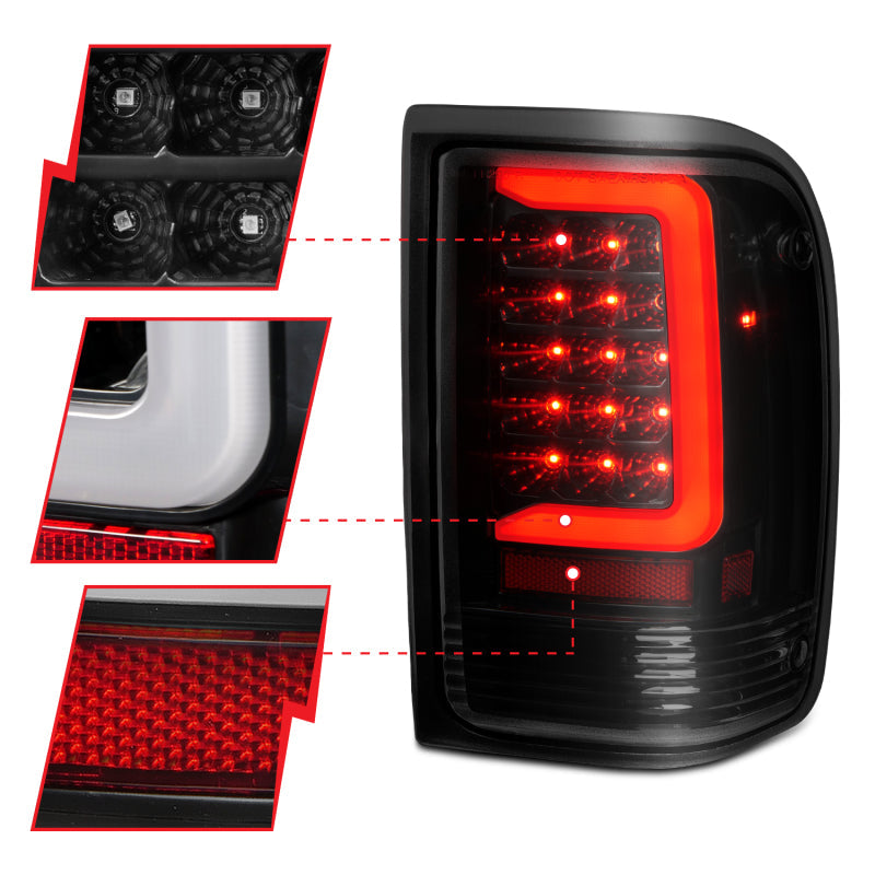ANZO 1993-1997 Ford  Ranger LED Tail Lights w/ Light Bar Black Housing Smoked Lens ANZO Tail Lights  AXOPROS