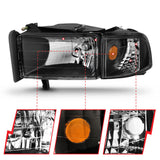 ANZO 1994-2001 Dodge Ram Crystal Headlights Black ANZO Headlights  AXOPROS