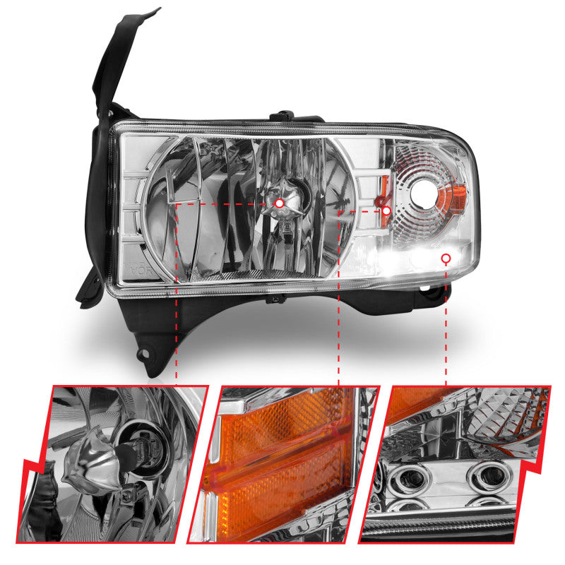 ANZO 1994-2001 Dodge Ram Crystal Headlights Chrome w/ LED ANZO Headlights  AXOPROS