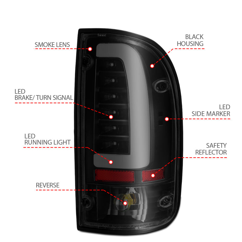 ANZO 1995-2000 Toyota Tacoma LED Taillights Black Housing Smoke Lens (Pair) ANZO Tail Lights  AXOPROS
