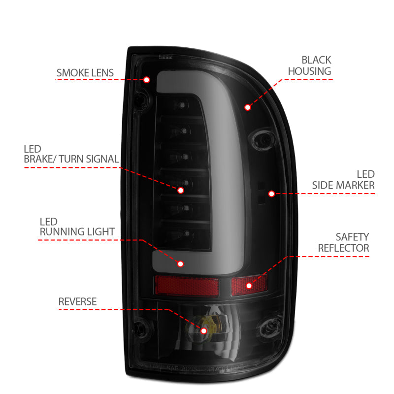 ANZO 1995-2000 Toyota Tacoma LED Taillights Black Housing Smoke Lens (Pair) ANZO Tail Lights  AXOPROS