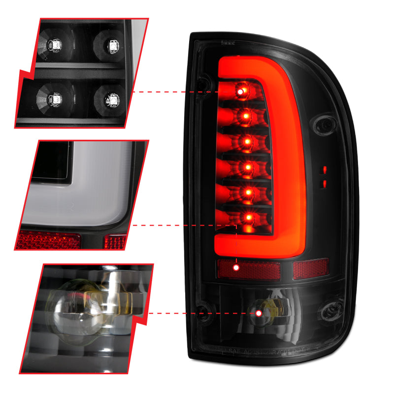 ANZO 1995-2000 Toyota Tacoma LED Taillights Black Housing Smoke Lens (Pair) ANZO Tail Lights  AXOPROS