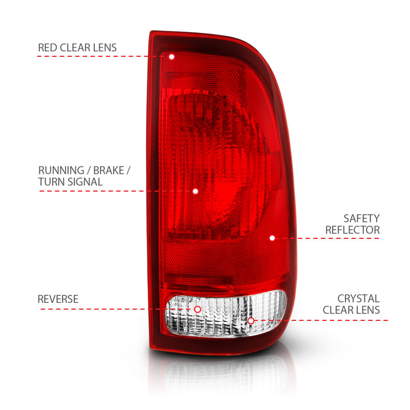ANZO 1997-2003 Ford F-150 Taillight Red/Clear Lens (OE Replacement) ANZO Tail Lights  AXOPROS