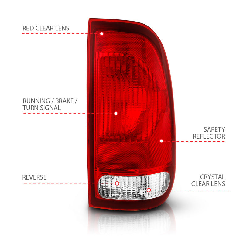 ANZO 1997-2003 Ford F-150 Taillight Red/Clear Lens (OE Replacement) ANZO Tail Lights  AXOPROS