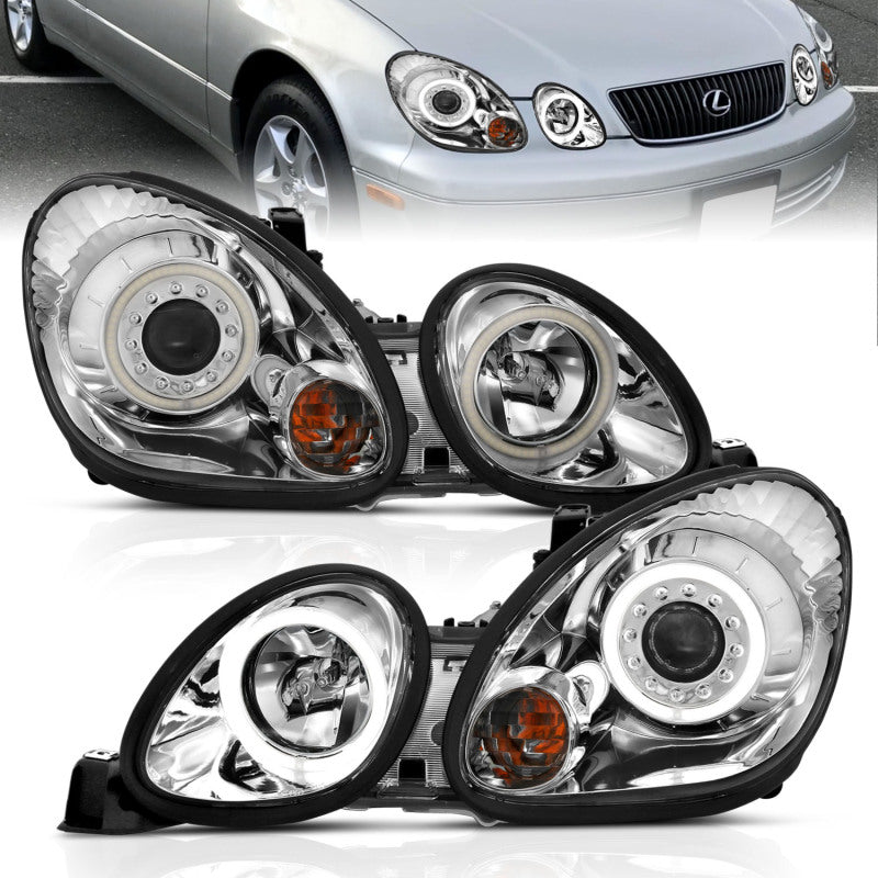 ANZO 1998-2005 Lexus Gs300 Projector Headlights w/ Halo Chrome ANZO Headlights  AXOPROS