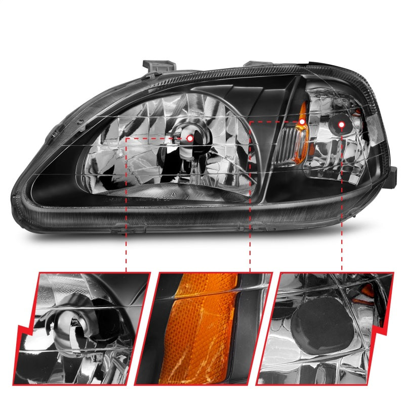 ANZO 1999-2000 Honda Civic Crystal Headlights Black ANZO Headlights  AXOPROS
