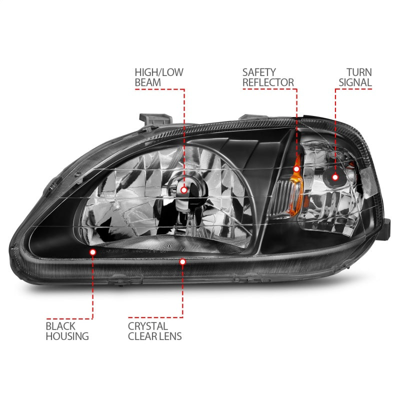 ANZO 1999-2000 Honda Civic Crystal Headlights Black ANZO Headlights  AXOPROS