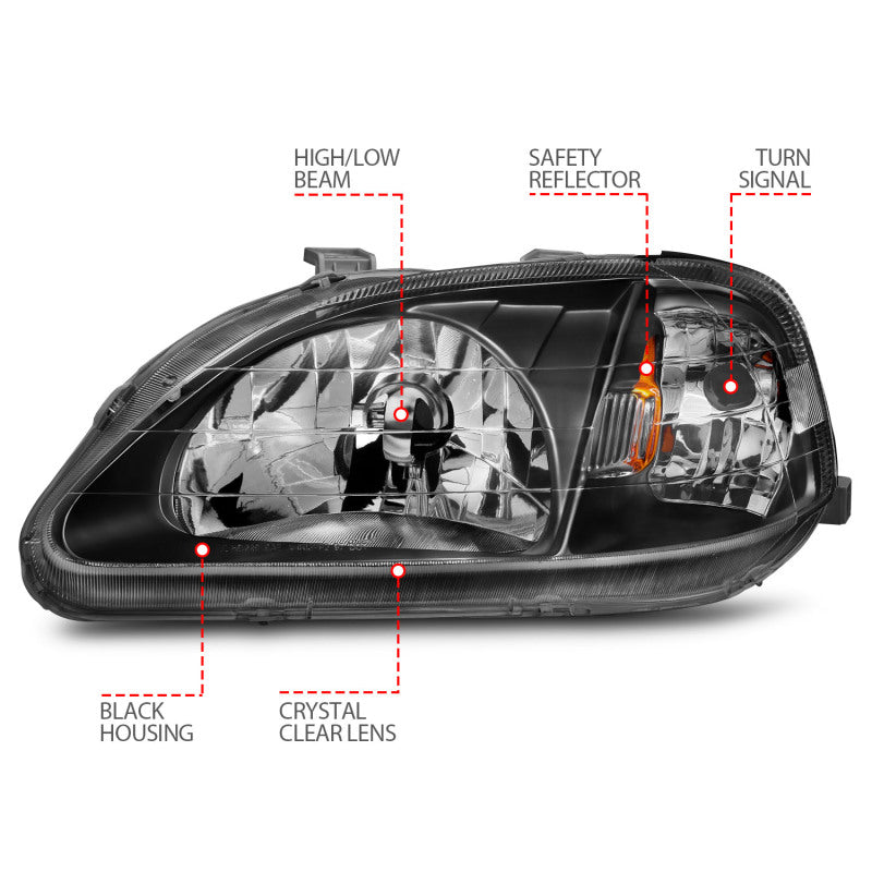 ANZO 1999-2000 Honda Civic Crystal Headlights Black ANZO Headlights  AXOPROS