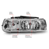 ANZO 1999-2002 Chevrolet Silverado 1500 Crystal Headlights Chrome ANZO Headlights  AXOPROS
