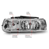 ANZO 1999-2002 Chevrolet Silverado 1500 Crystal Headlights Chrome ANZO Headlights  AXOPROS