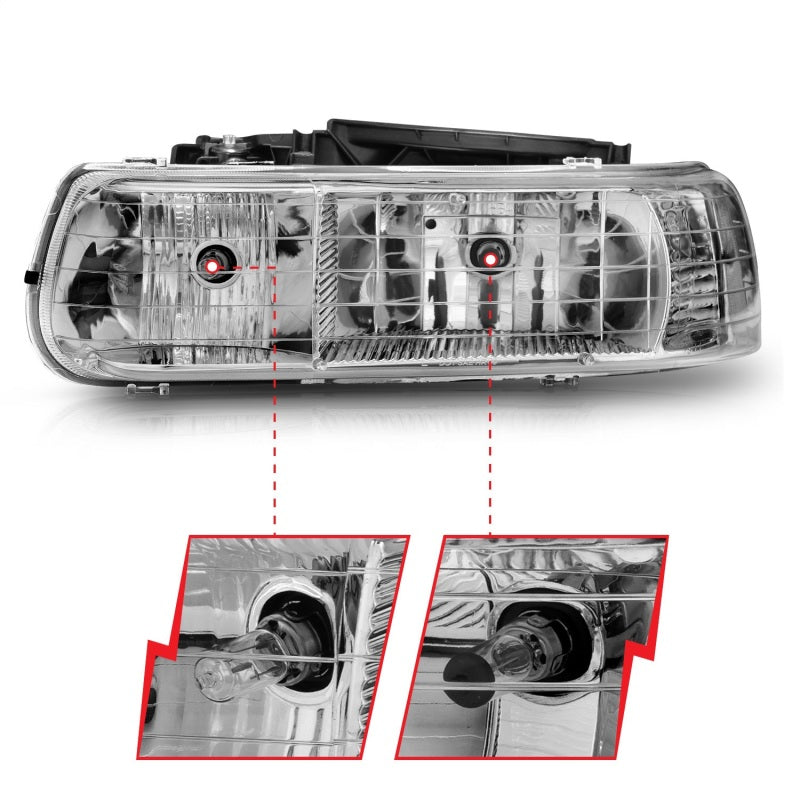 ANZO 1999-2002 Chevrolet Silverado 1500 Crystal Headlights Chrome ANZO Headlights  AXOPROS