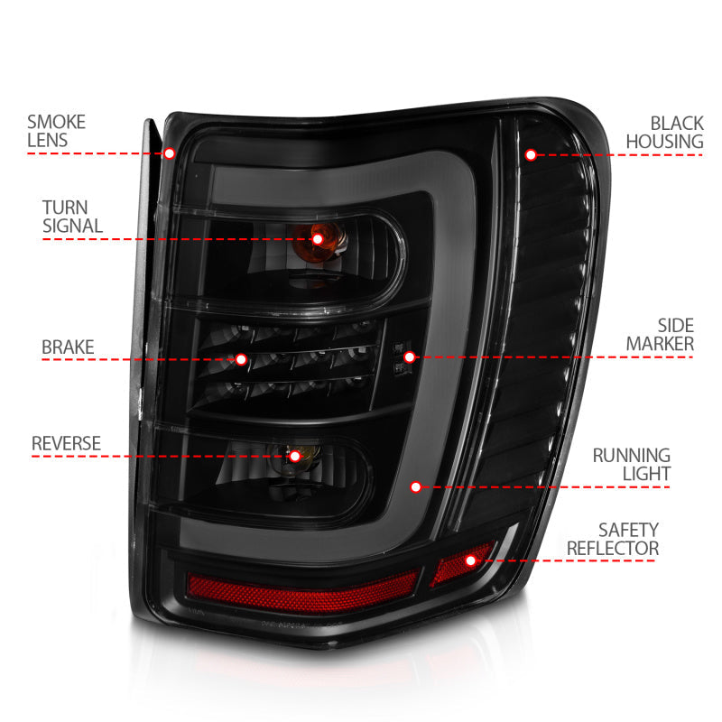 ANZO 1999-2004 Jeep Grand Cherokee LED Tail Lights w/ Light Bar Black Housing Smoke Lens ANZO Tail Lights  AXOPROS