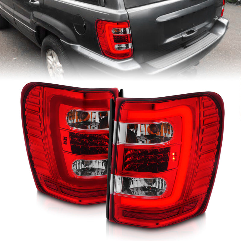 ANZO 1999-2004 Jeep Grand Cherokee LED Tail Lights w/ Light Bar Chrome Housing Red/Clear Lens ANZO Tail Lights  AXOPROS