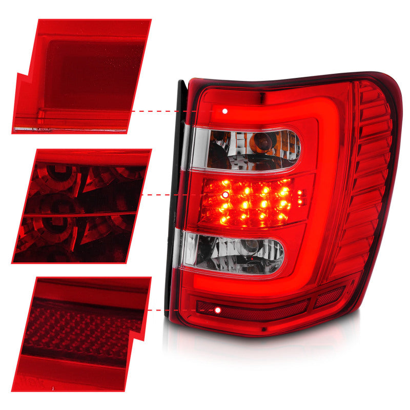 ANZO 1999-2004 Jeep Grand Cherokee LED Tail Lights w/ Light Bar Chrome Housing Red/Clear Lens ANZO Tail Lights  AXOPROS