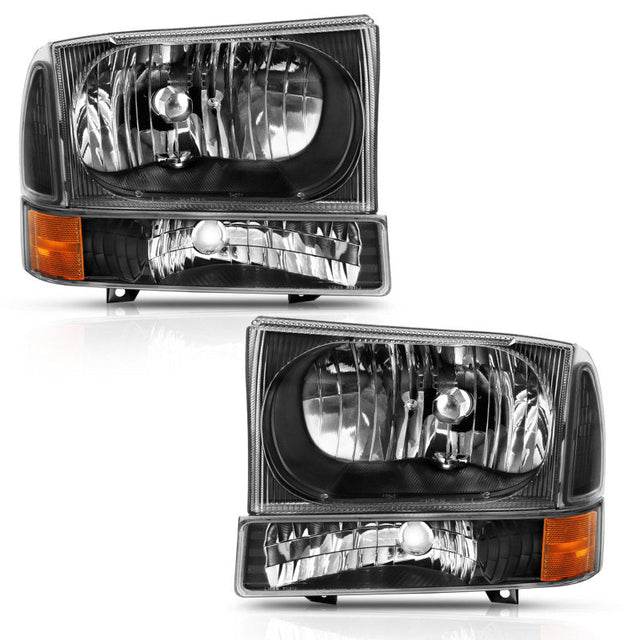 ANZO 2000-2004 Ford Excursion Crystal Headlight w/ Corner Light Black Amber (w/o Bulb) ANZO Headlights  AXOPROS