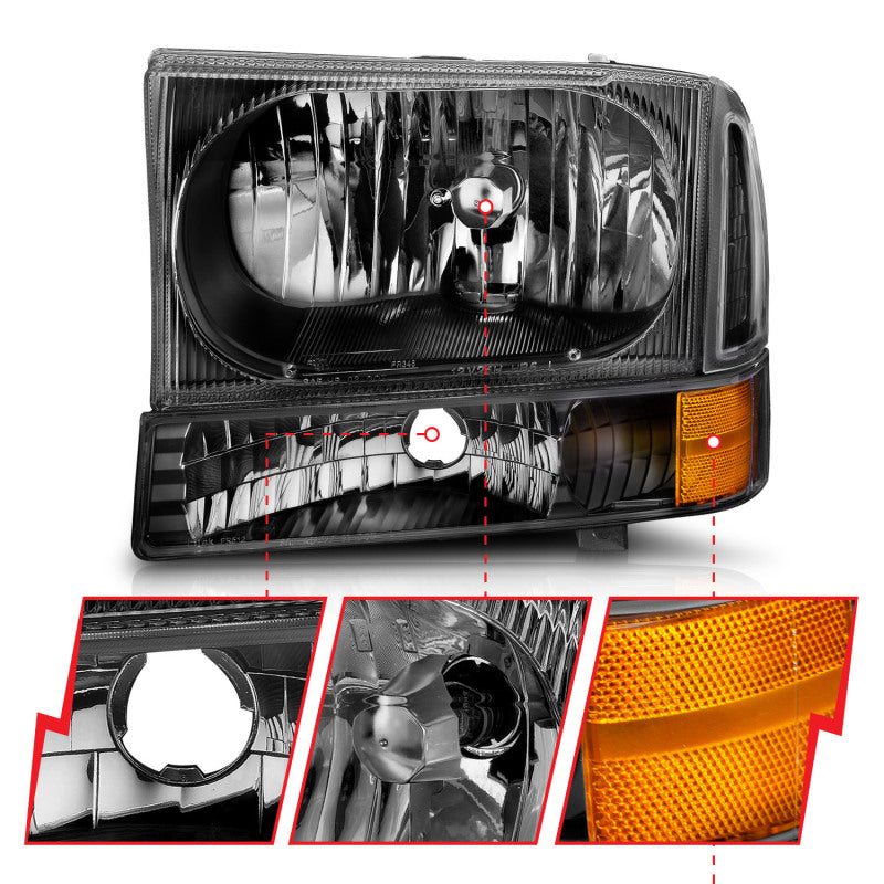 ANZO 2000-2004 Ford Excursion Crystal Headlights Black ANZO Headlights  AXOPROS