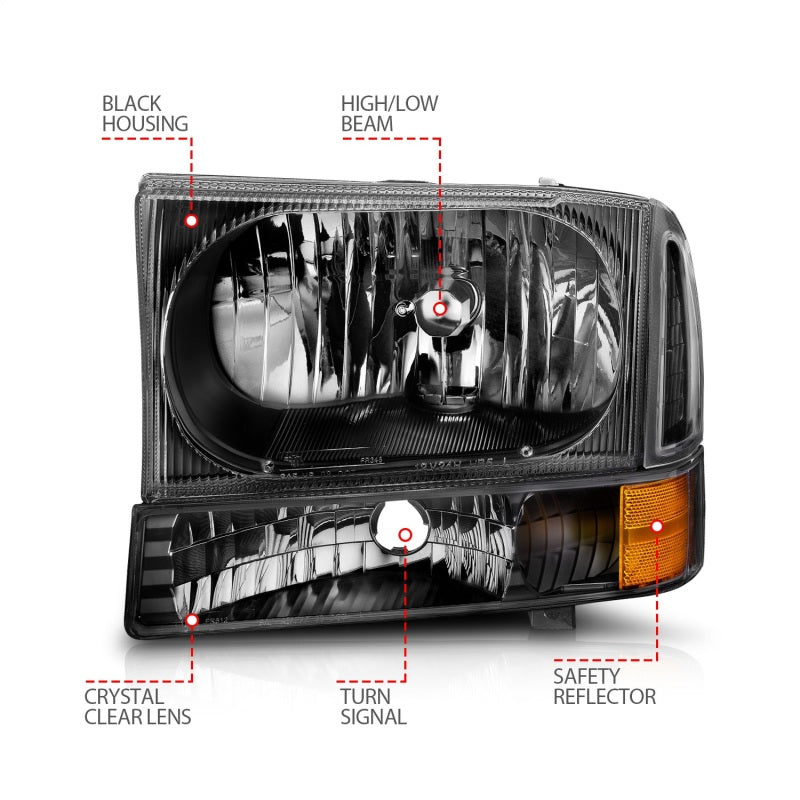 ANZO 2000-2004 Ford Excursion Crystal Headlights Black ANZO Headlights  AXOPROS