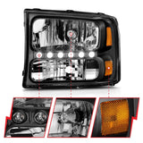 ANZO 2000-2004 Ford Excursion Crystal Headlights Black w/ LED 1pc ANZO Headlights  AXOPROS