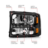 ANZO 2000-2004 Ford Excursion Crystal Headlights Black w/ LED 1pc ANZO Headlights  AXOPROS