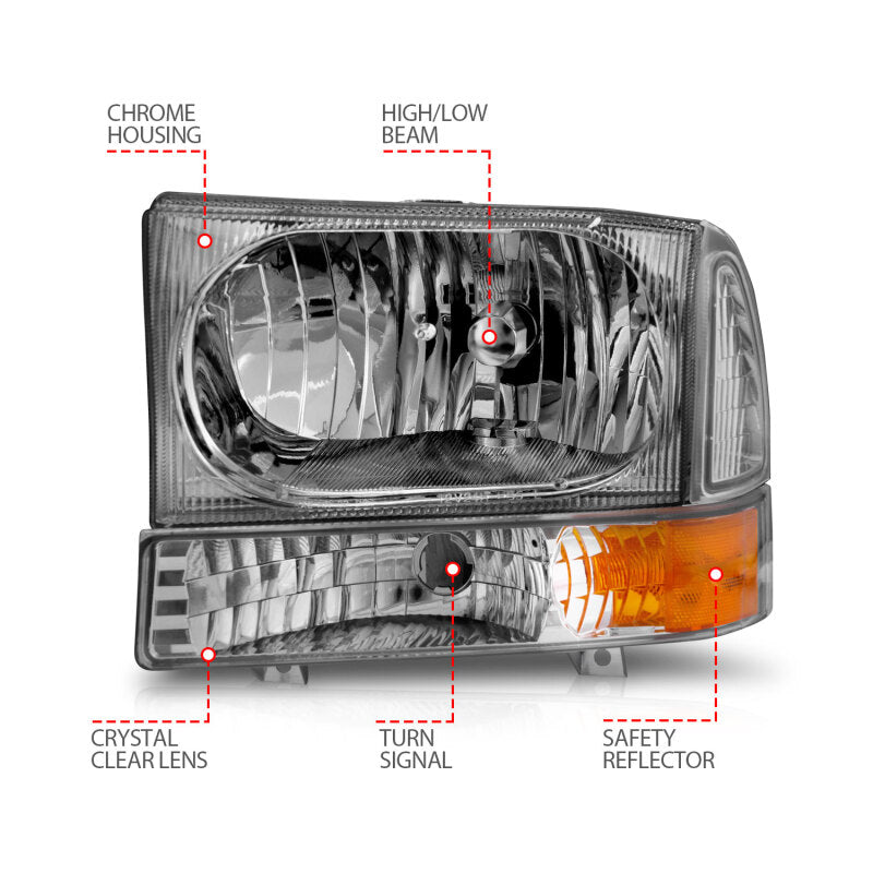 ANZO 2000-2004 Ford Excursion Crystal Headlights Chrome w/ Corner Lights 2pc ANZO Headlights  AXOPROS