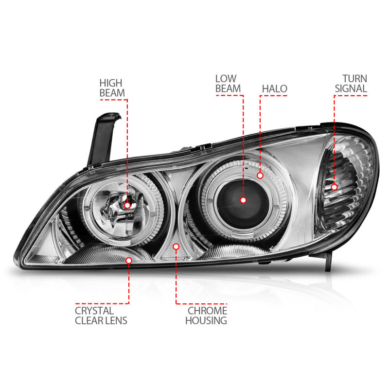 ANZO 2000-2004 Infiniti I30 Projector Headlights w/ Halo Chrome ANZO Headlights  AXOPROS