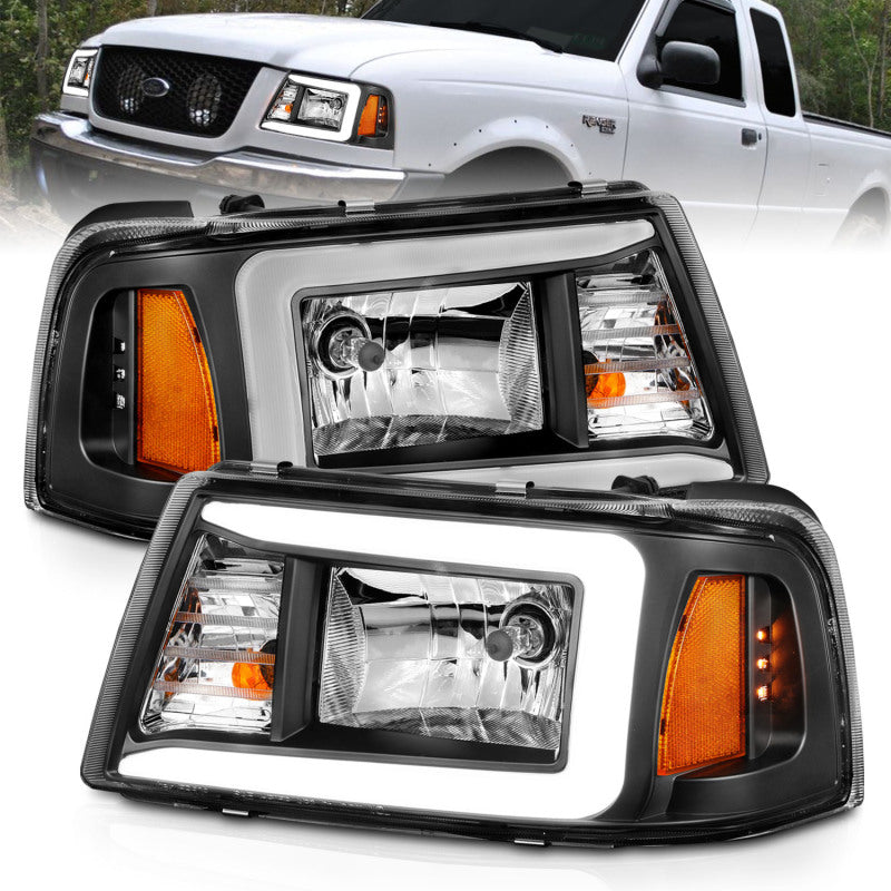 ANZO 2001-2011 Ford Ranger Crystal Headlights w/ Light Bar Black Housing ANZO Headlights  AXOPROS
