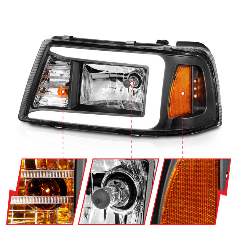 ANZO 2001-2011 Ford Ranger Crystal Headlights w/ Light Bar Black Housing ANZO Headlights  AXOPROS