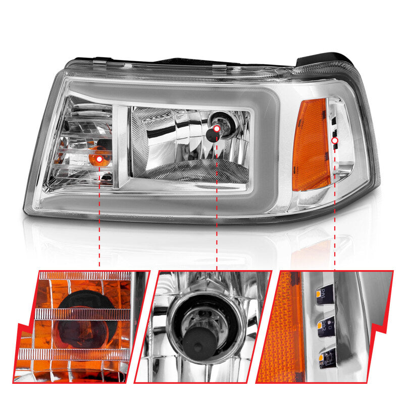 ANZO 2001-2011 Ford Ranger Crystal Headlights w/ Light Bar Chrome Housing ANZO Headlights  AXOPROS