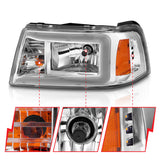 ANZO 2001-2011 Ford Ranger Crystal Headlights w/ Light Bar Chrome Housing ANZO Headlights  AXOPROS