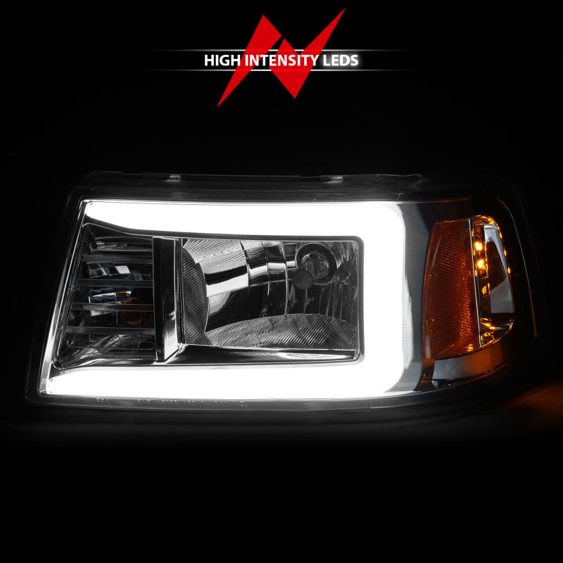 ANZO 2001-2011 Ford Ranger Crystal Headlights w/ Light Bar Chrome Housing ANZO Headlights  AXOPROS