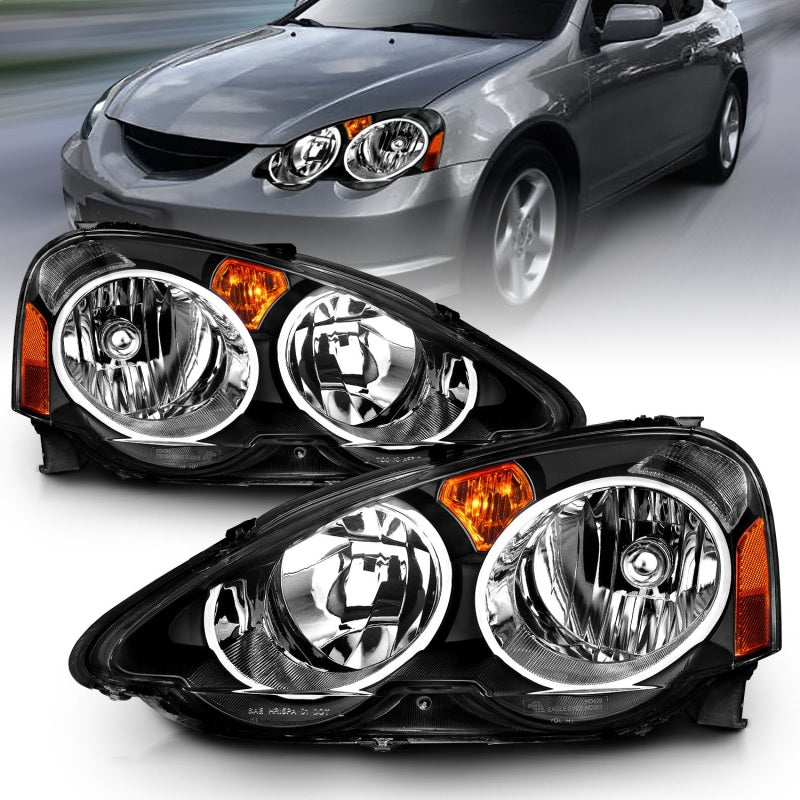 ANZO 2002-2004 Acura Rsx Crystal Headlights Black ANZO Headlights  AXOPROS