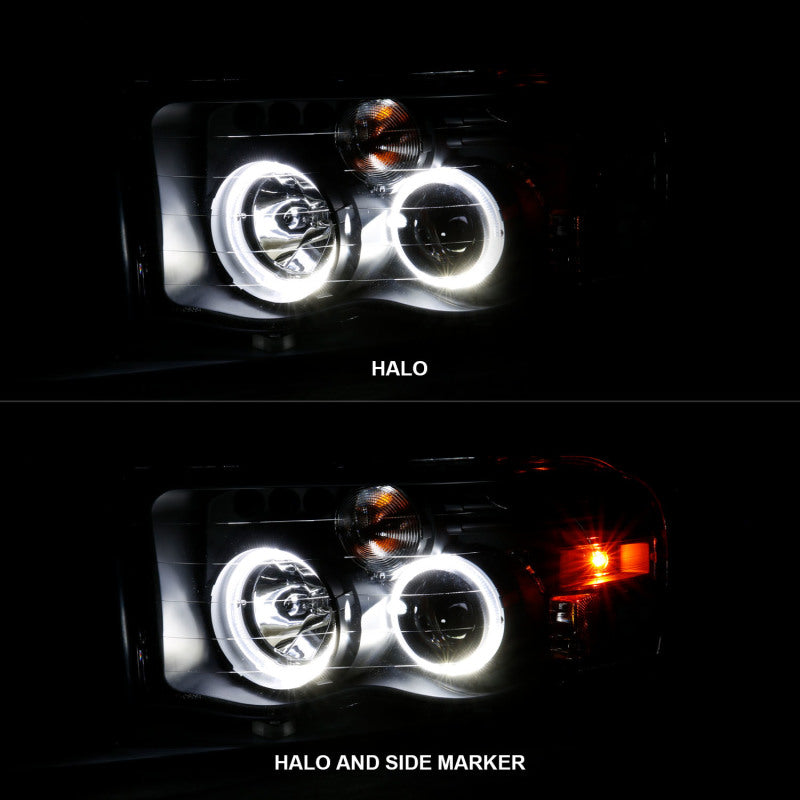 ANZO 2002-2005 Dodge Ram 1500 Projector Headlights w/ Halo Black Clear Amber ANZO Headlights  AXOPROS