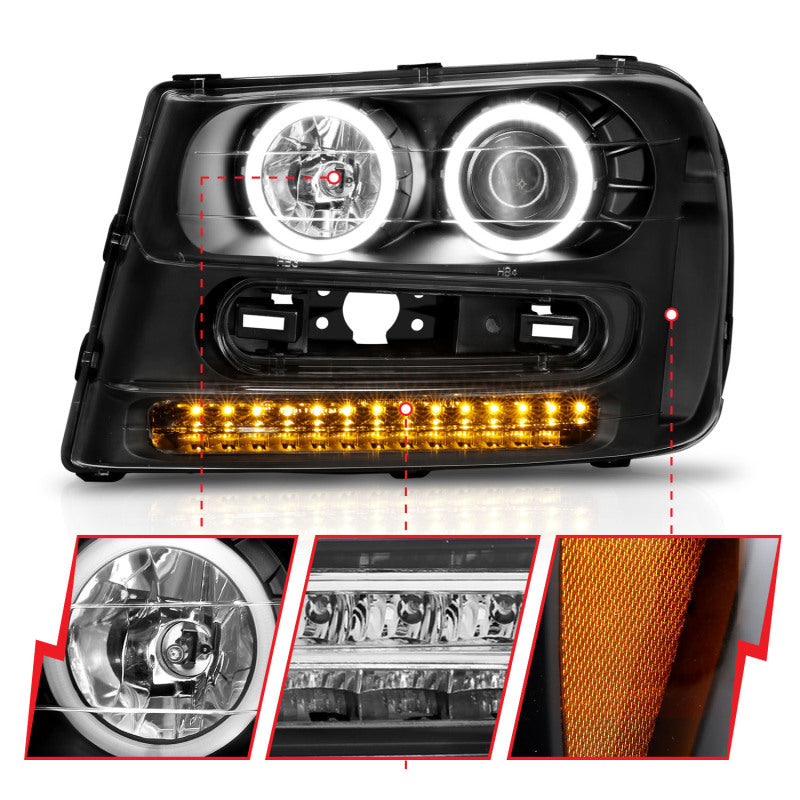 ANZO 2002-2009 Chevrolet Trailblazer Projector Headlights w/ Halo Black ANZO Headlights  AXOPROS