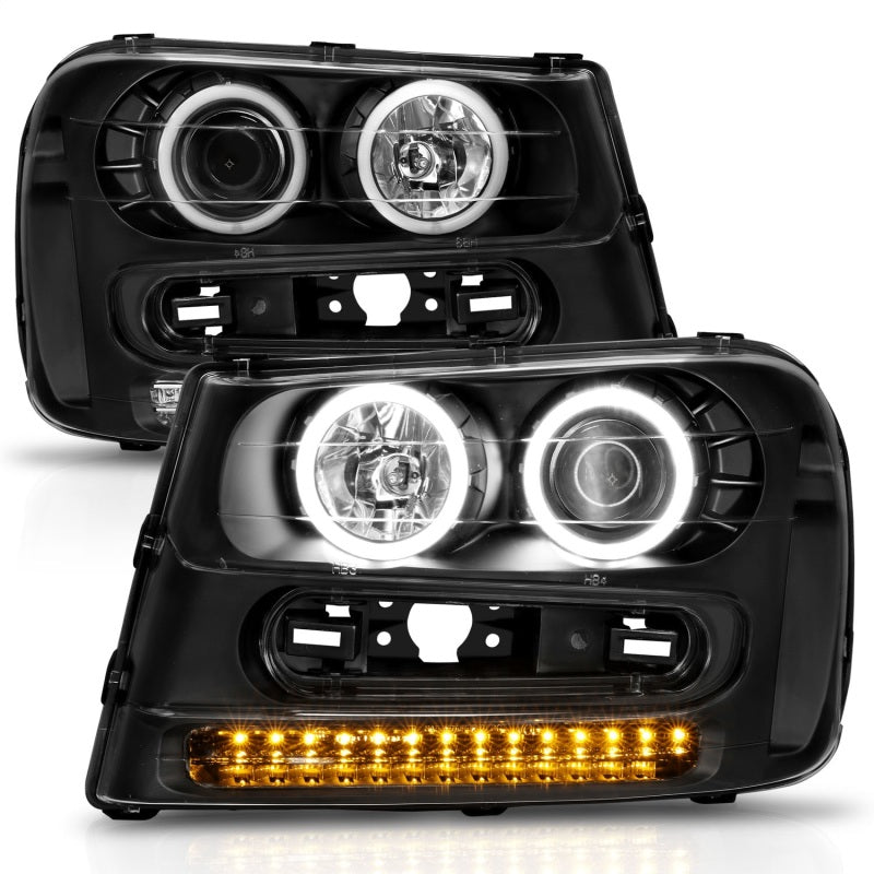 ANZO 2002-2009 Chevrolet Trailblazer Projector Headlights w/ Halo Black ANZO Headlights  AXOPROS
