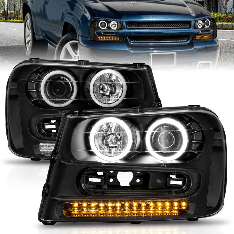ANZO 2002-2009 Chevrolet Trailblazer Projector Headlights w/ Halo Black ANZO Headlights  AXOPROS
